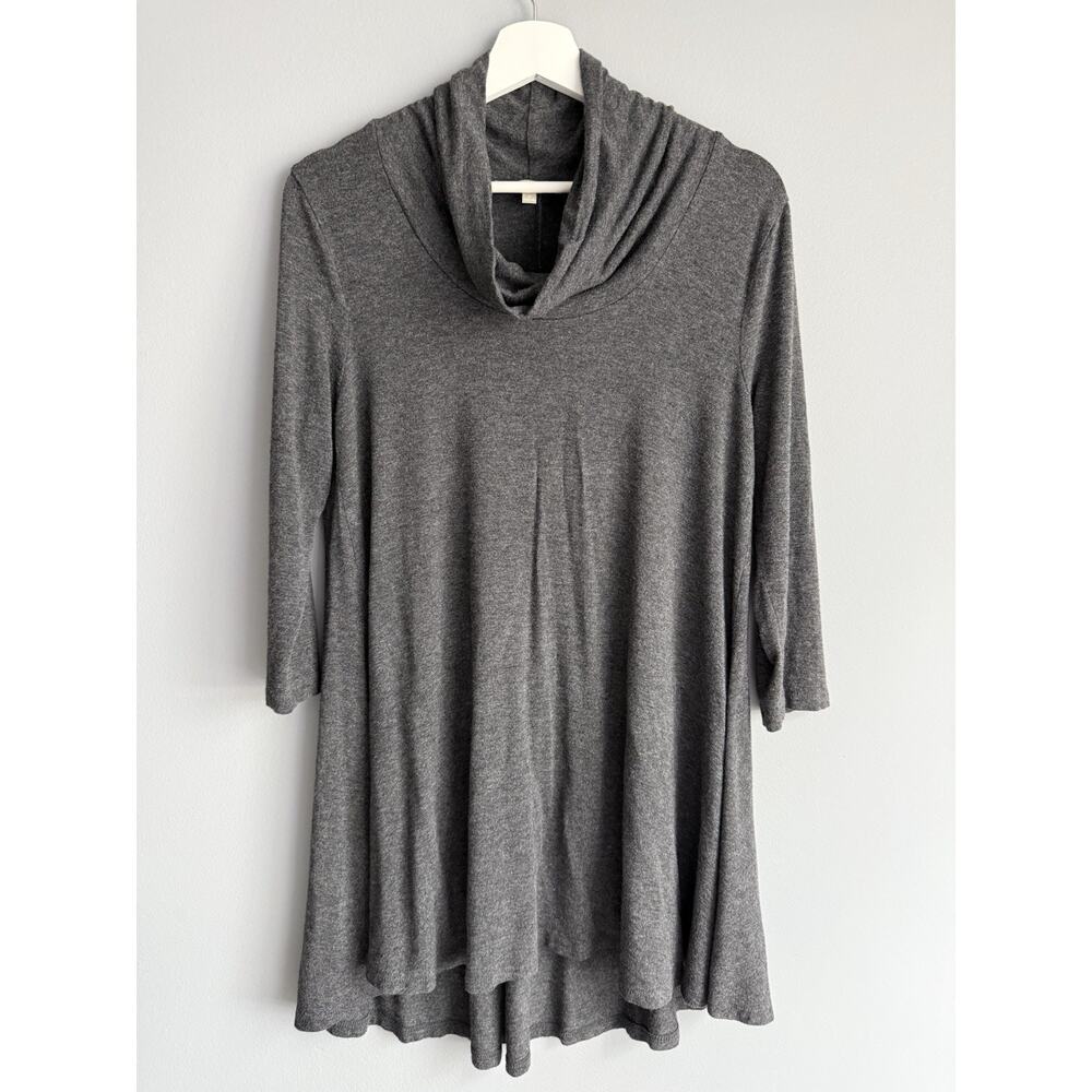 Joan Vass Studio Cowl Neck Dress Top Medium Gray Flowy Minimalist Lagenlook